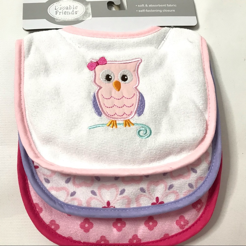 Luvable Friends Girls Bibs 3 Pack Soft Absorbent